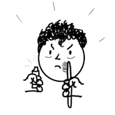 image of Anthony realizing he is out of toothpaste