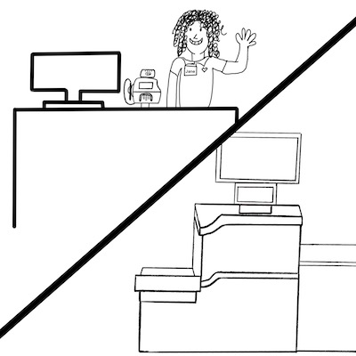 image of Anthony choosing the self checkout